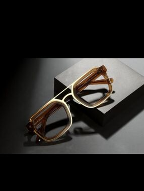 Oversized Square Aviator Frames - Amber & Gold - Brand New